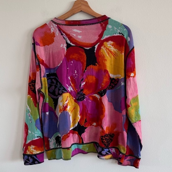 Chico’s vintage double sided novelty village print soft stretchy knit jacket XL - Picture 4 of 7